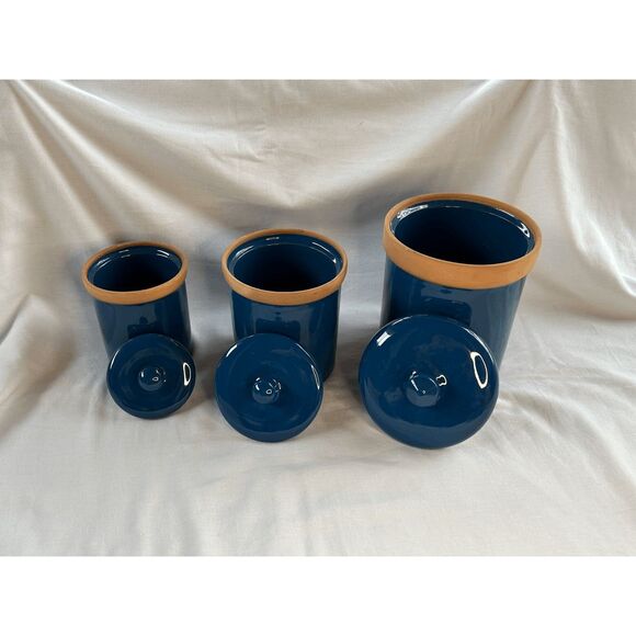 Three Piece Dark Blue Crockery/Jar/Canister Set, Unbranded, Made in Italy - Picture 3 of 10